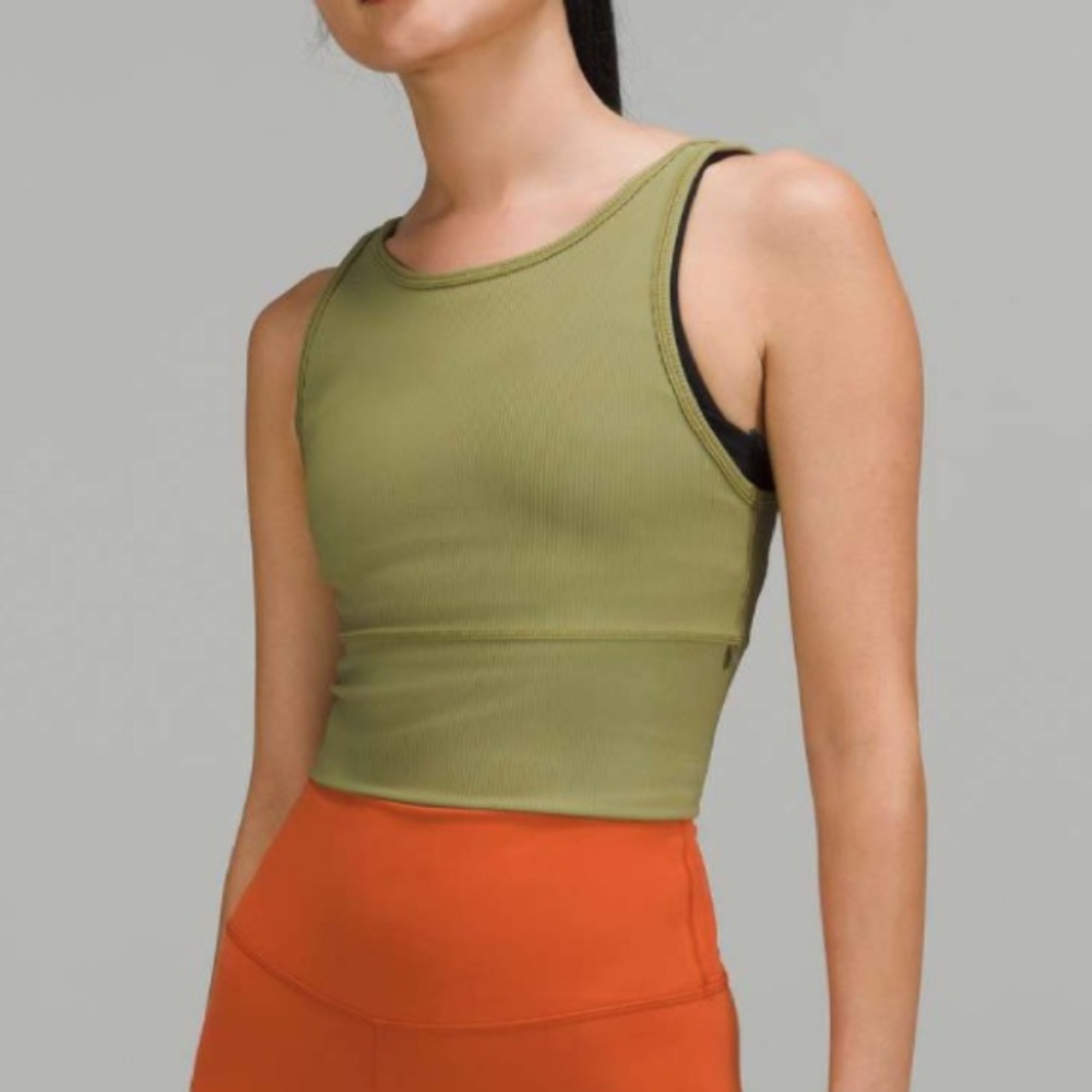 Lululemon Power Pivot Green Ribbed Crop Tank Bra Ladies size 12